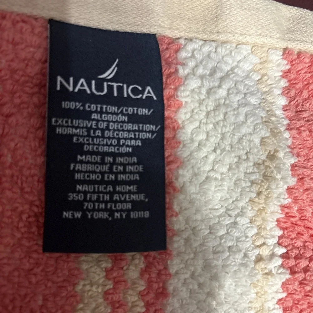 NAUTICA LAKEVIEW CORAL & TAN WHITE STRIPE 4 Piece HAND Cloth &‎ Bath Beach Towel